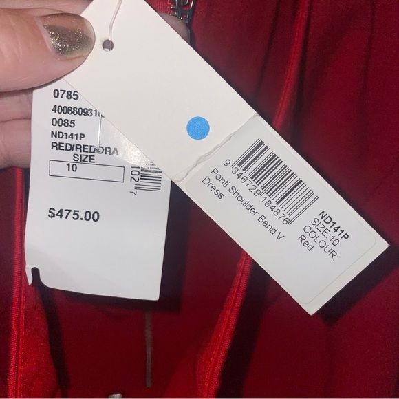 NICHOLAS PONTI RED SHOULDER BAND MIDI DRESS SIZE 10 NWT - Picture 6 of 6